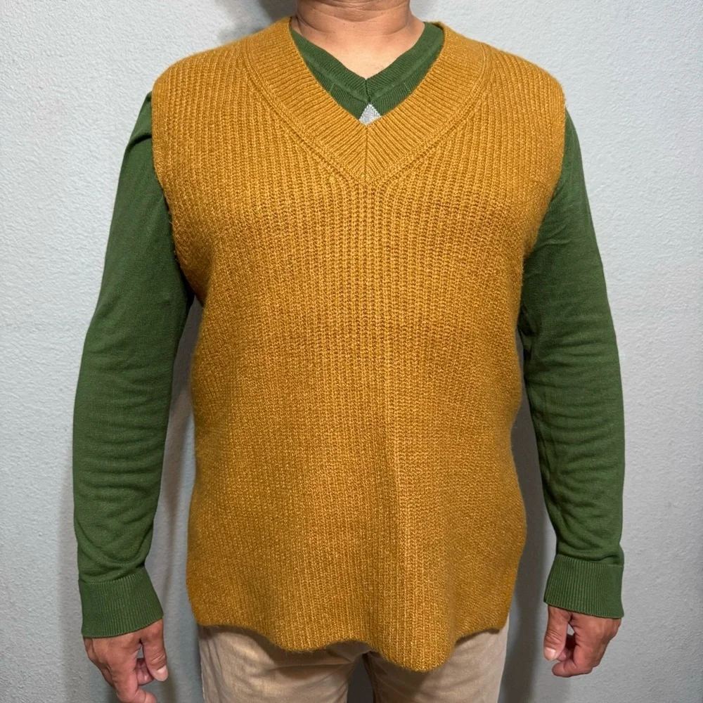 Halogen Men Brown V-Neck‎ Sleeveless Vest Sweater Size 1 / XL